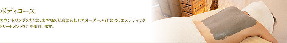 ボディコース - カウンセリングをもとに、お客様の肌質に合わせたオーダーメイドによるエステティックトリートメントをご提供致します。